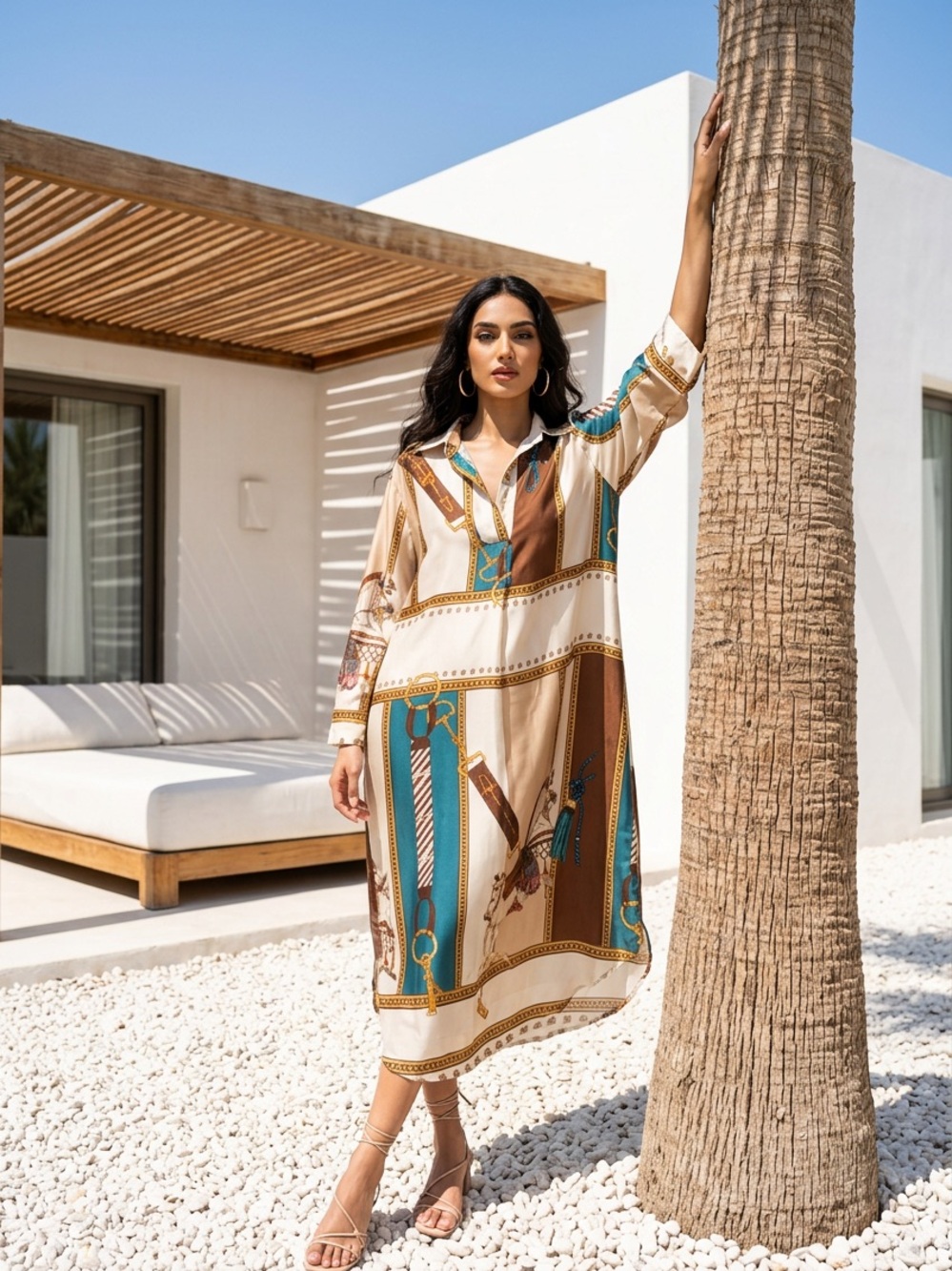 Cecile wang Satin Dress with Esquestrian print